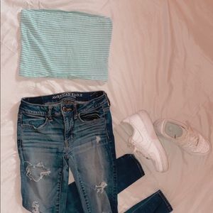 AE tube top striped blue and white